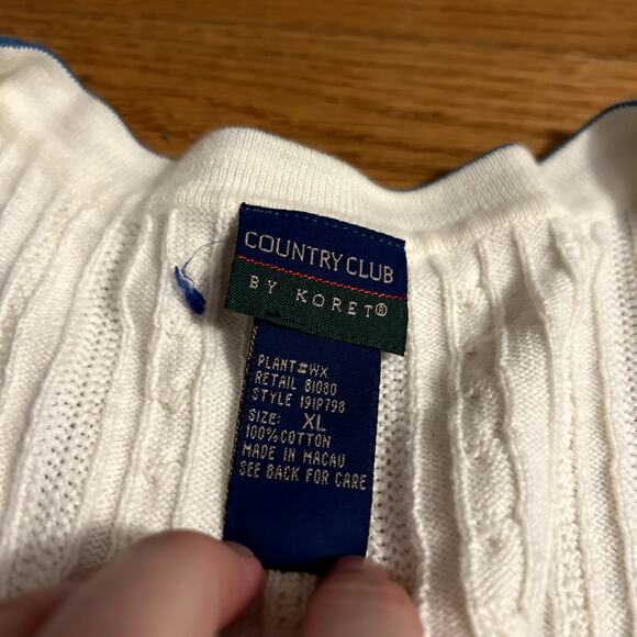 Country Club by Koret Sweater Vest Mens Size XL White Blue Cardigan Cotton - Picture 4 of 4